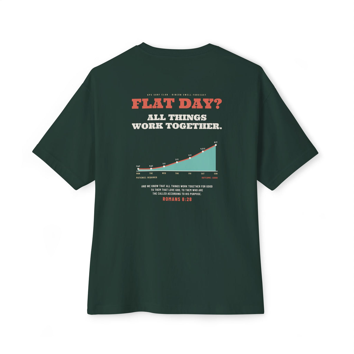 Flat Day? All Things Work Together Surf Tee, Forest, back view, FLAT DAY? ALL THINGS WORK TOGETHER., Romans 8:28 (KJV)