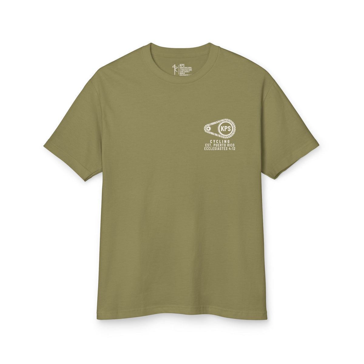Segments Are Temporal Cycling Tee, Faded Army, front view, SEGMENTS ARE TEMPORAL. 2 Corinthians 4:18 (KJV)