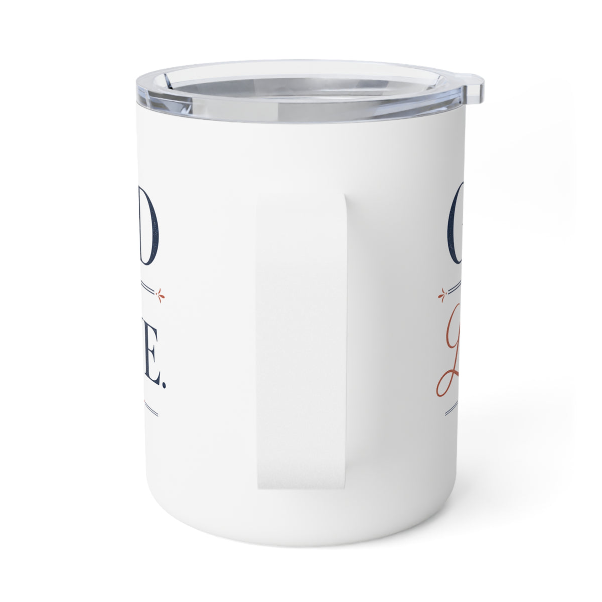 God Is Love Travel Mug, travel mug, White, handle side, GOD IS LOVE., 1 John 4:8 (KJV)