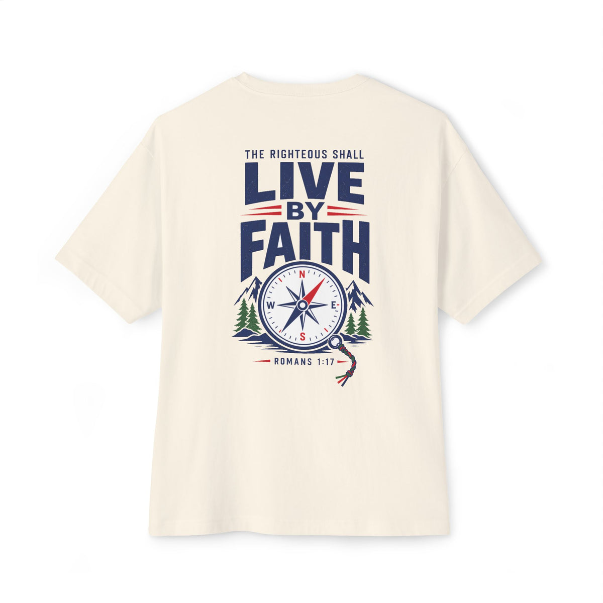 Live by Faith Compass Tee, t-shirt, Natural, back view, large print, LIVE BY FAITH., Romans 1:17 (KJV)
