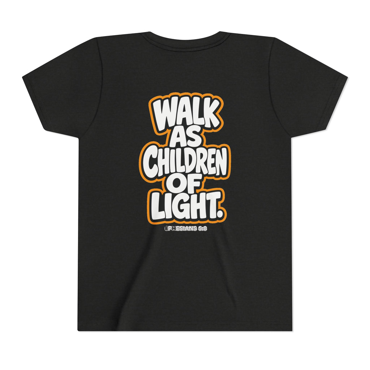 Children of Light Youth Tee, kids' t-shirt, Black Heather, back view, WALK AS CHILDREN OF LIGHT., Ephesians 5:8 (KJV)