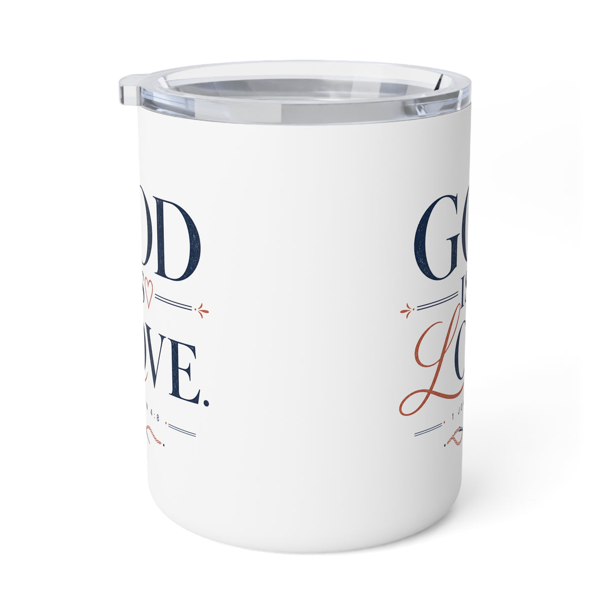 God Is Love Travel Mug, travel mug, White, wrap view, both sides, GOD IS LOVE., 1 John 4:8 (KJV)