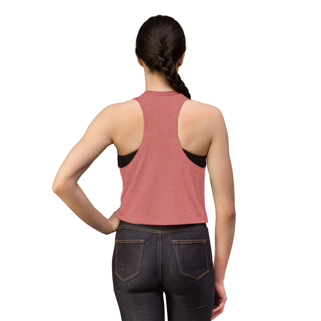 Walking With God Crop Tank, crop tank, Heather Mauve, back view, worn by a woman, WALKING WITH GOD., Genesis 5:24 (KJV)