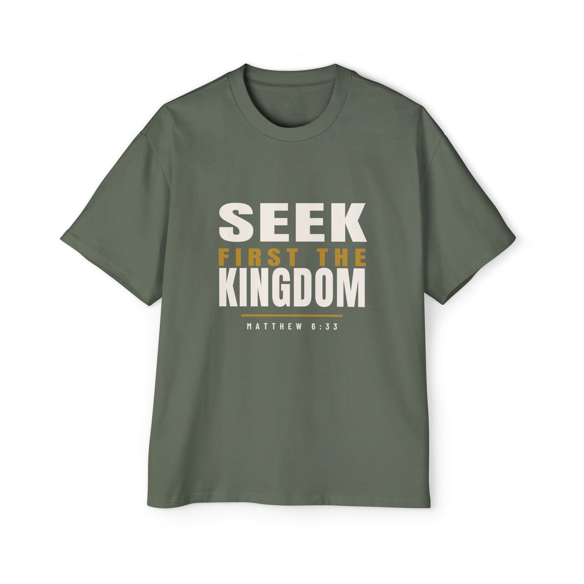 Seek First Block Oversized Tee, t-shirt, Cypress, front view, SEEK FIRST., Matthew 6:33 (KJV)