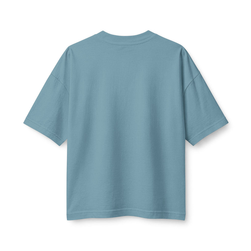 The Lord Is My Lifeguard Women's Boxy Tee, Vintage Denim, back view, THE LORD IS MY LIFEGUARD. (I STILL WEAR SUNSCREEN.) Psalm 23:1 (KJV)
