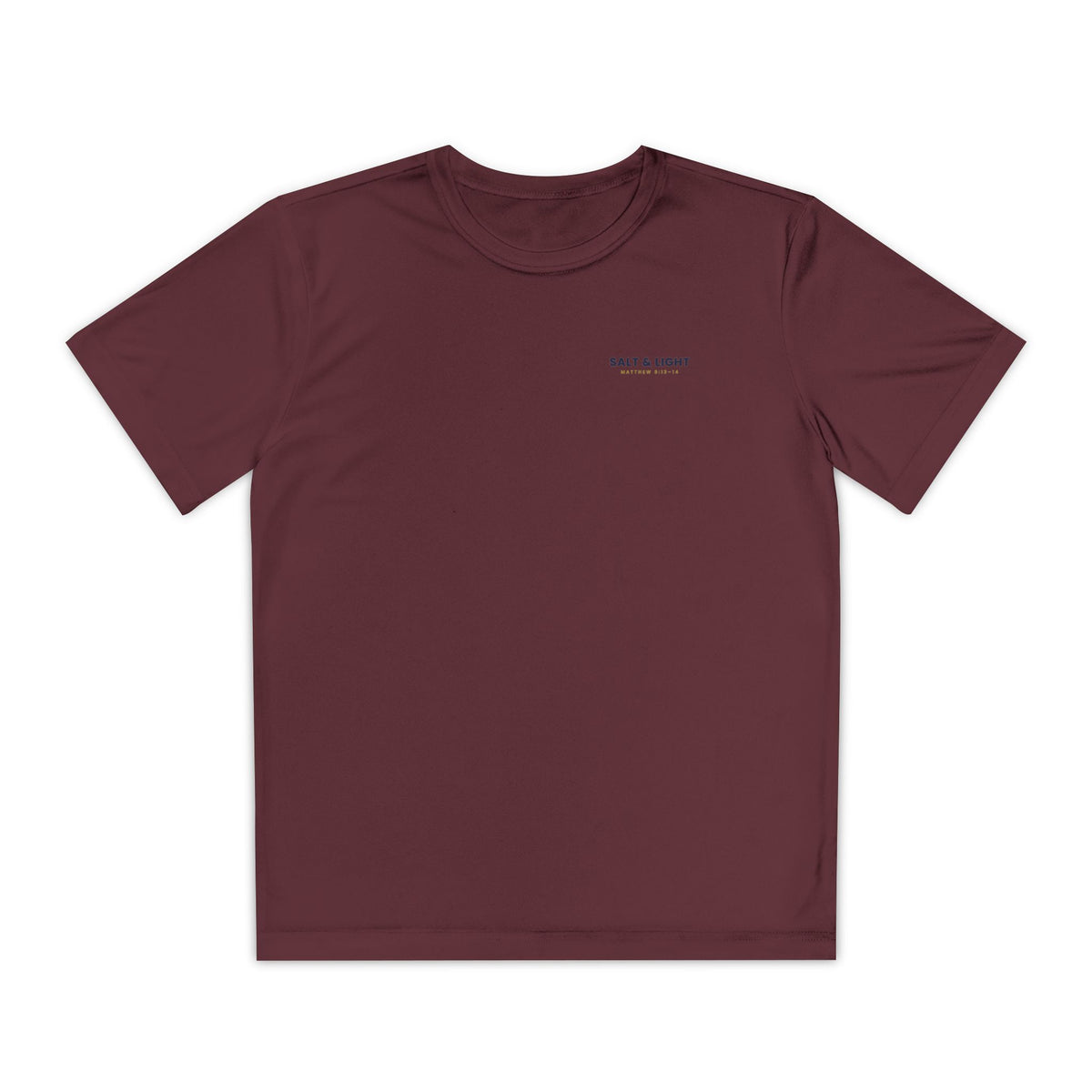 Salt & Light Youth Tee, kids' t-shirt, Maroon, front view, SALT & LIGHT., Matthew 5:13–14 (KJV)