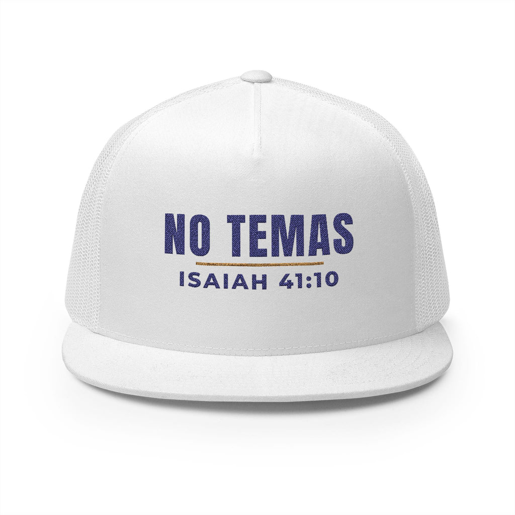 No Temas Trucker Cap, trucker cap, White, front view, NO TEMAS., Isaiah 41:10 (KJV)