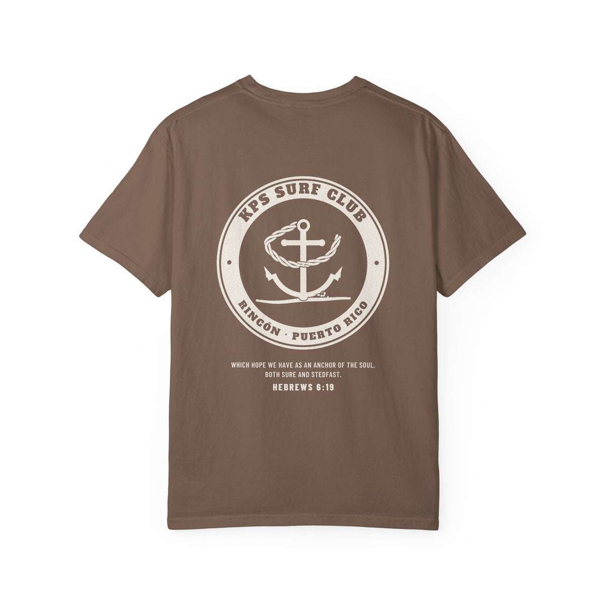 KPS Surf Club Anchor Tee, Espresso, back view, KPS SURF CLUB. Hebrews 6:19 (KJV)