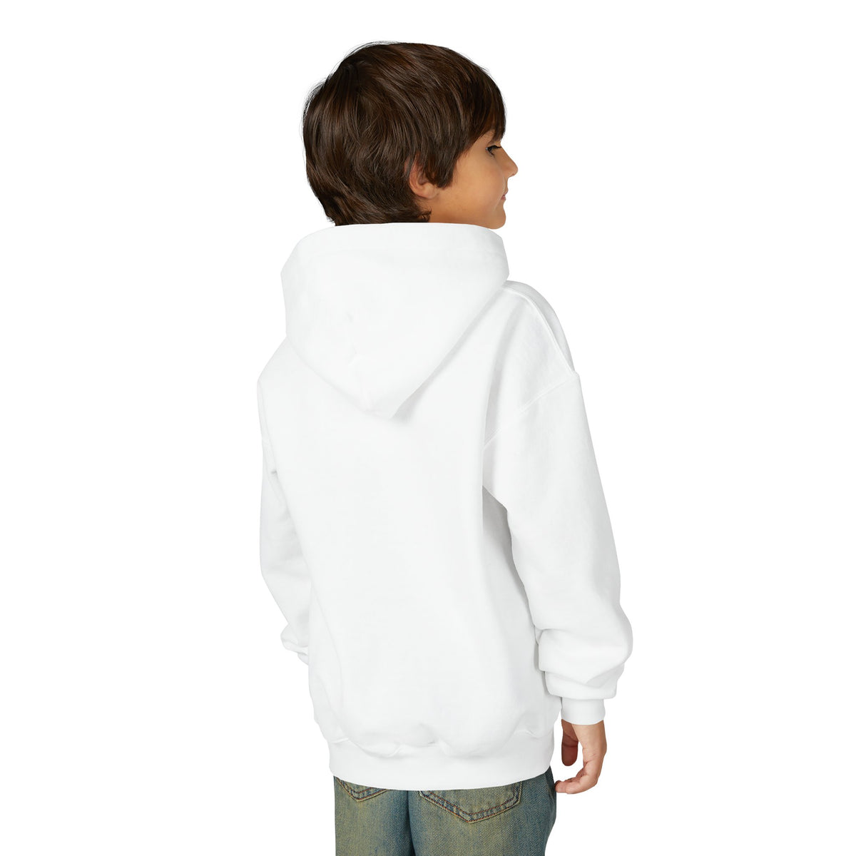 Kingdom Keys Youth Hoodie, kids' hoodie, White, back view, worn by a child, I'VE GOT THE KINGDOM KEYS., Matthew 16:19 (KJV)