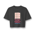 In Him Crop Tee, Faded Black, front view, IN HIM. MY STRENGTH IS IN HIM. DEFINITELY NOT IN MY KNEES. Habakkuk 3:19 (KJV)