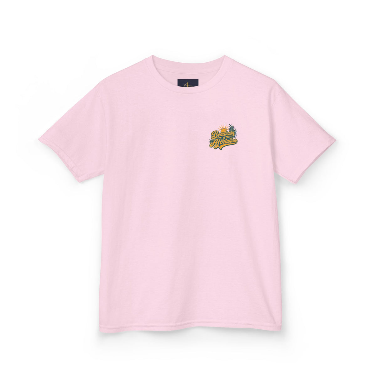 Bendecío y Afortunao Kids Tee, kids' t-shirt, Light Pink, front, flat lay, BENDECÍO Y AFORTUNAO., Numbers 6:24 (KJV)