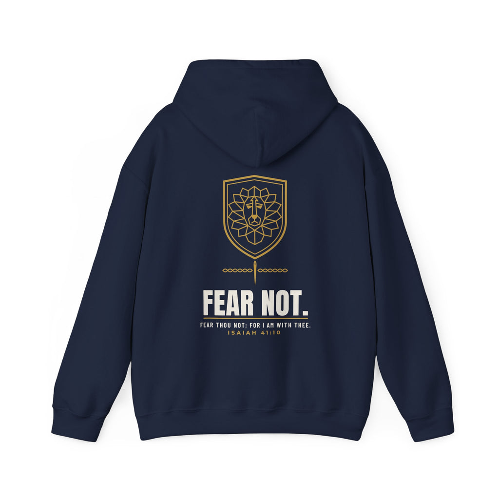 Fear Not Lion Hoodie, hoodie, Navy, back view, back print, FEAR NOT., Isaiah 41:10 (KJV)