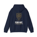 Fear Not Lion Hoodie, hoodie, Navy, back view, back print, FEAR NOT., Isaiah 41:10 (KJV)