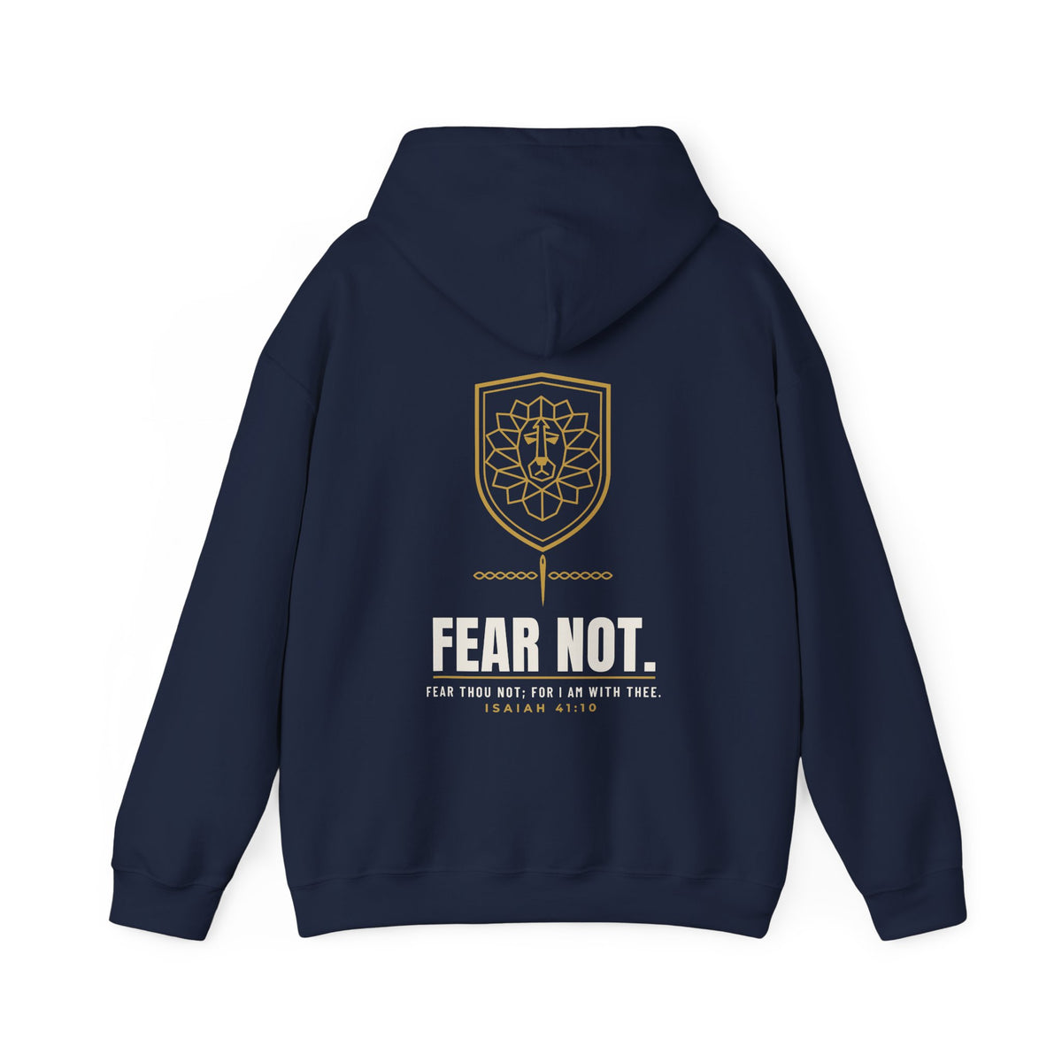 Fear Not Lion Hoodie, hoodie, Navy, back view, back print, FEAR NOT., Isaiah 41:10 (KJV)