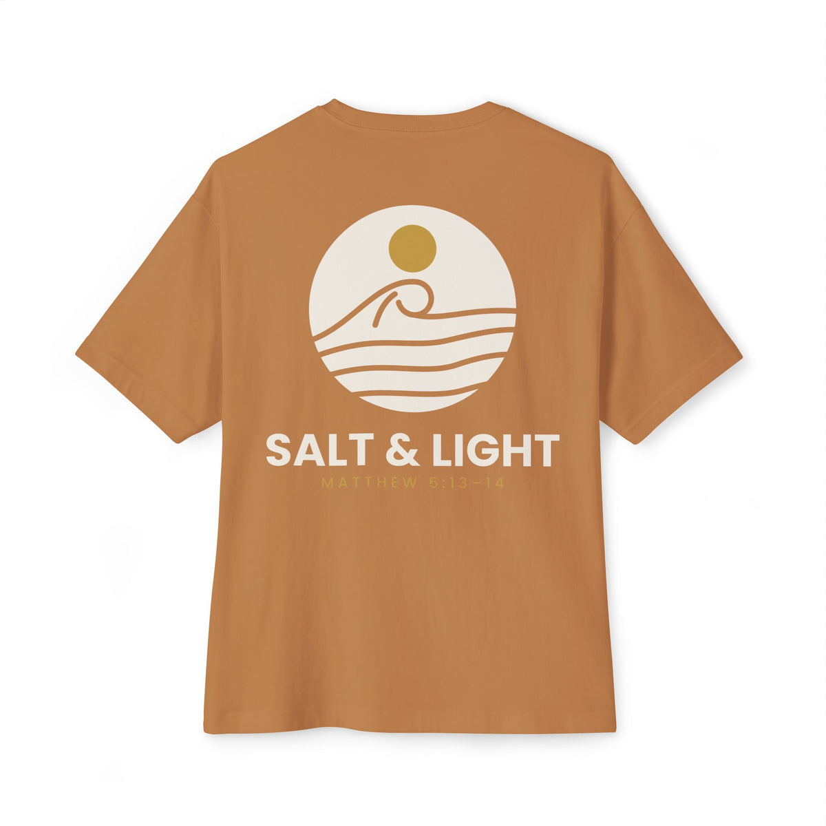 Salt & Light Boxy Tee, t-shirt, Toast, back view, SALT & LIGHT., Matthew 5:13–14 (KJV)