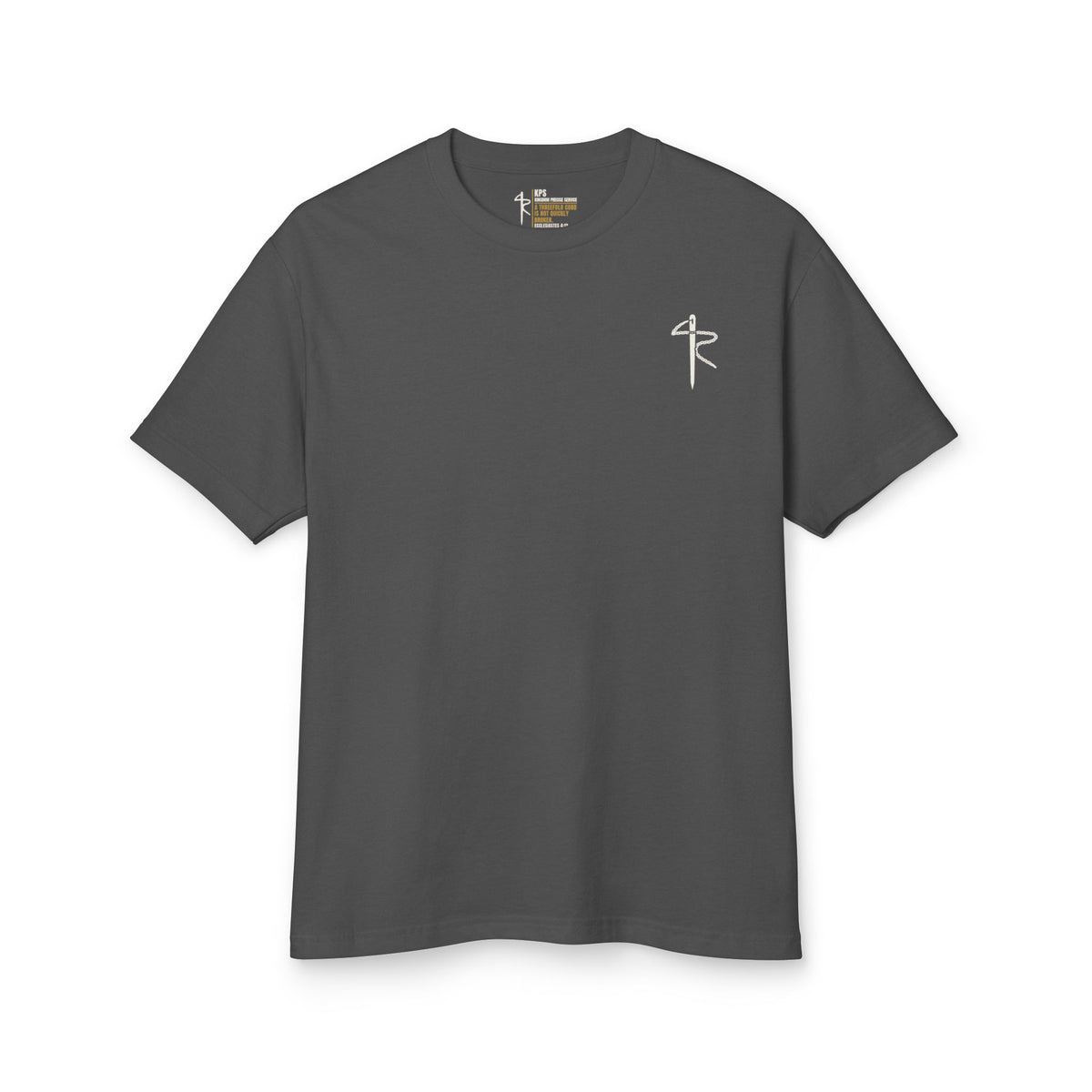 Seek Ye First Then the KOM Cycling Tee, Faded Black, front view, SEEK YE FIRST. THEN THE KOM., Matthew 6:33 (KJV)