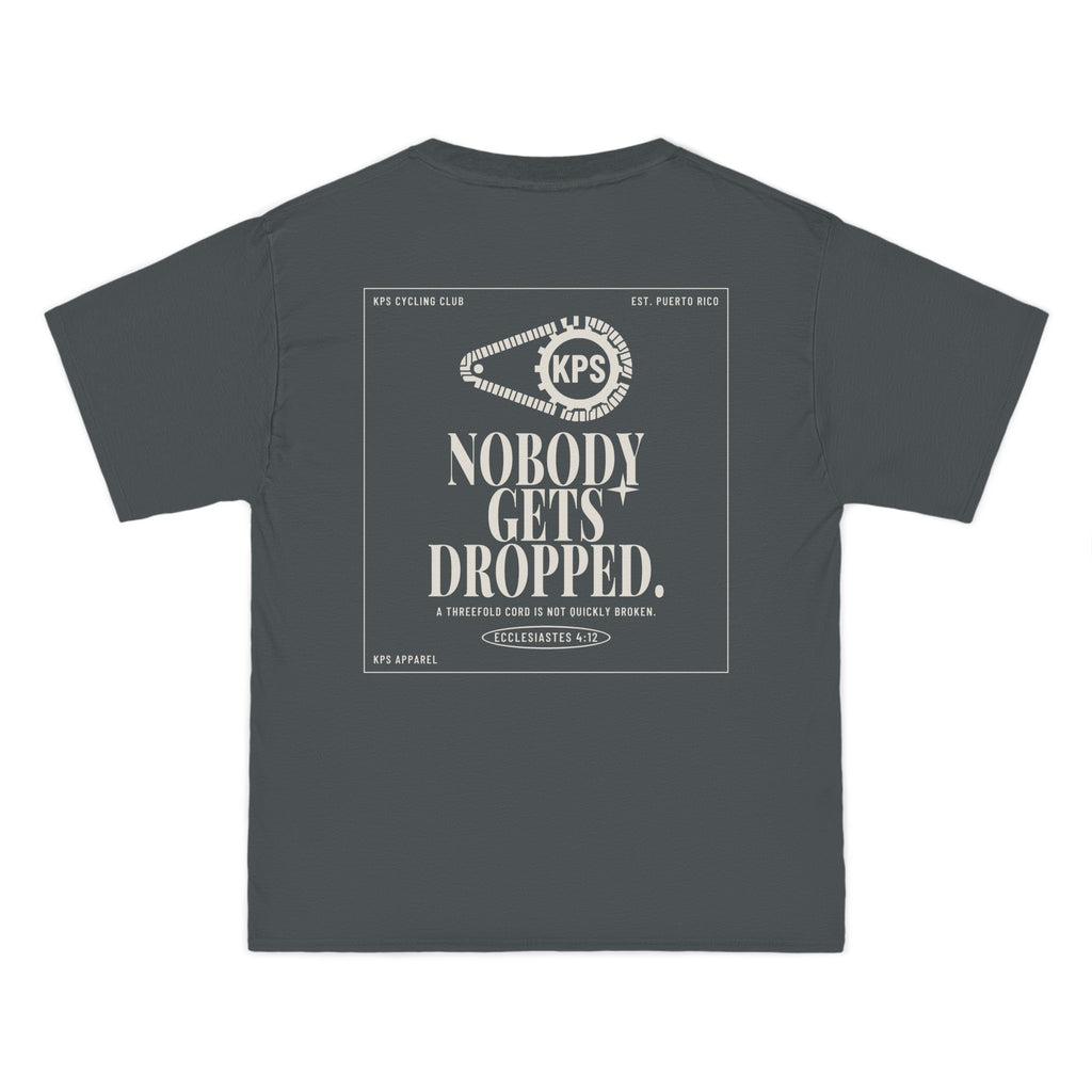 KPS Cycling Club Tee, Smoke Grey, back view, KPS CYCLING CLUB. Ecclesiastes 4:12 (KJV)