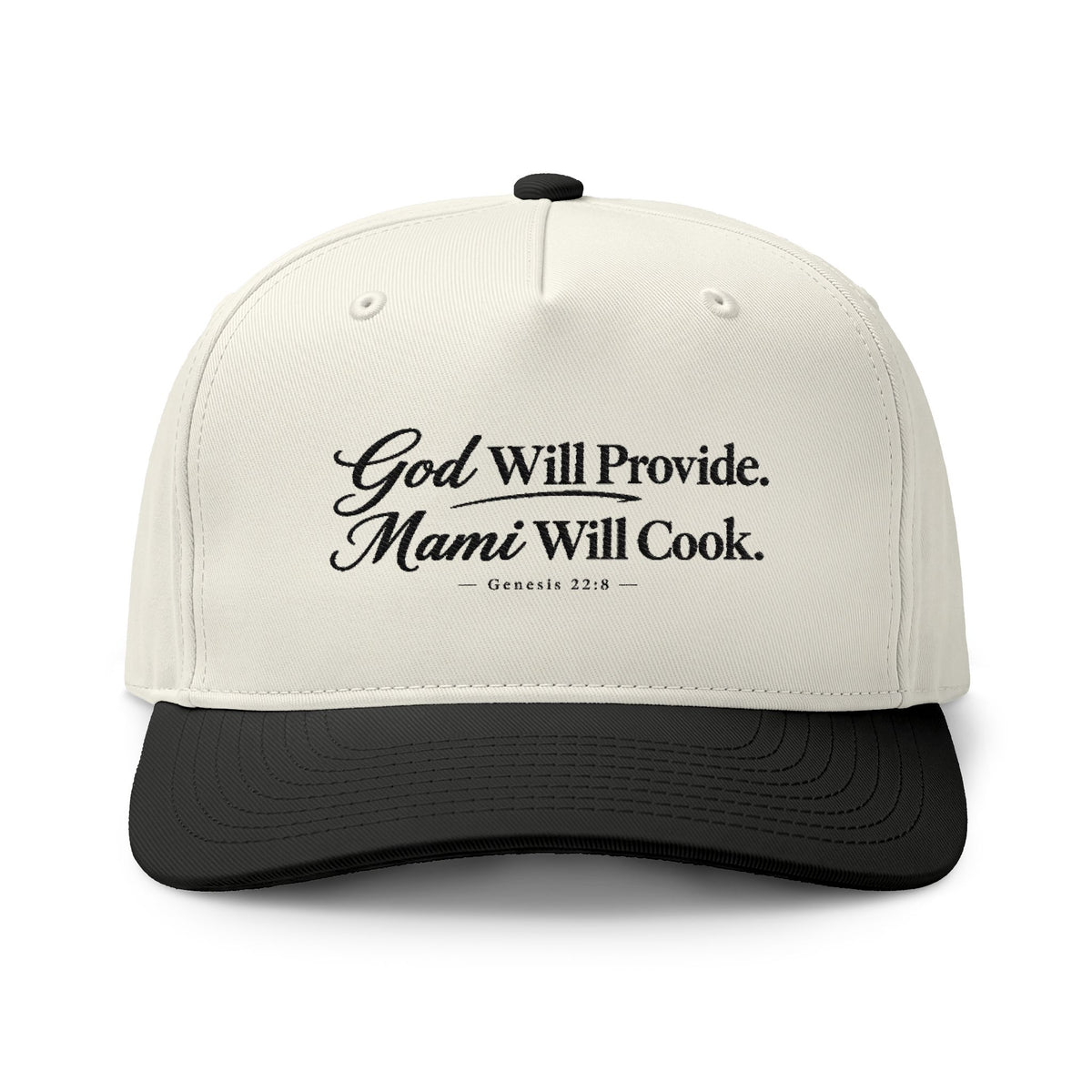 God Will Provide Cap, Natural/Black, GOD WILL PROVIDE. MAMI WILL COOK., Genesis 22:8 (KJV)