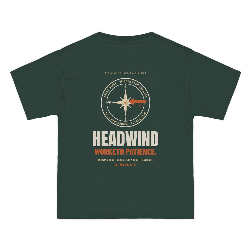 Headwind Worketh Patience Cycling Tee, Deep Forest, back view, HEADWIND WORKETH PATIENCE. Romans 5:3 (KJV)