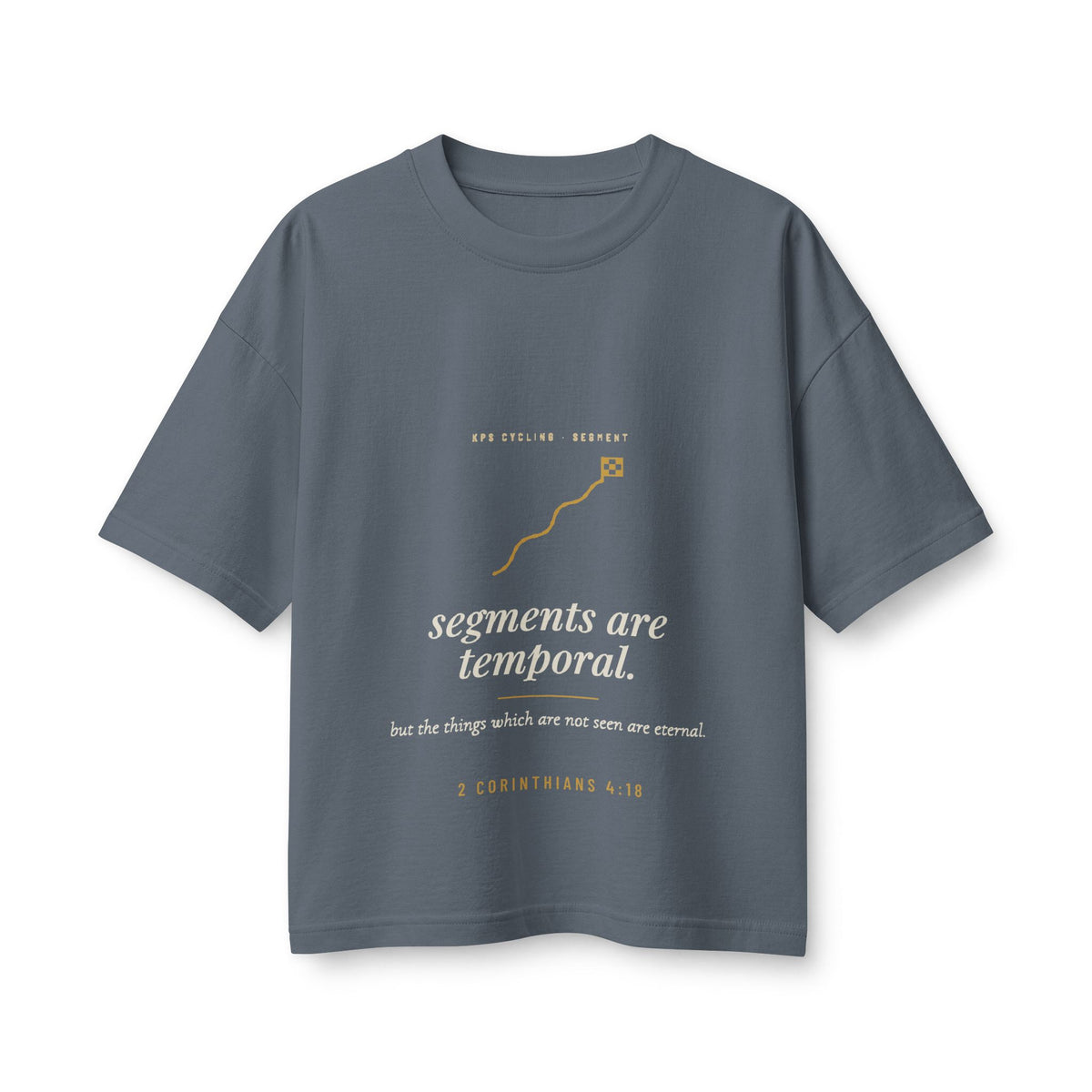 Segments Are Temporal Women's Boxy Tee, Vintage Navy, front view, SEGMENTS ARE TEMPORAL. 2 Corinthians 4:18 (KJV)
