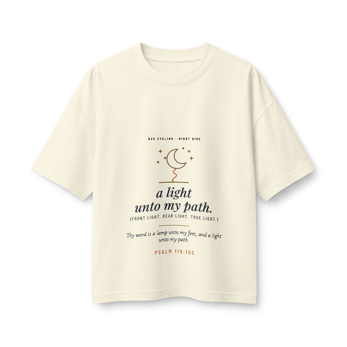 A Light Unto My Path Women's Boxy Tee, Natural, front view, A LIGHT UNTO MY PATH. (FRONT LIGHT. REAR LIGHT. TRUE LIGHT.) Psalm 119:105 (KJV)