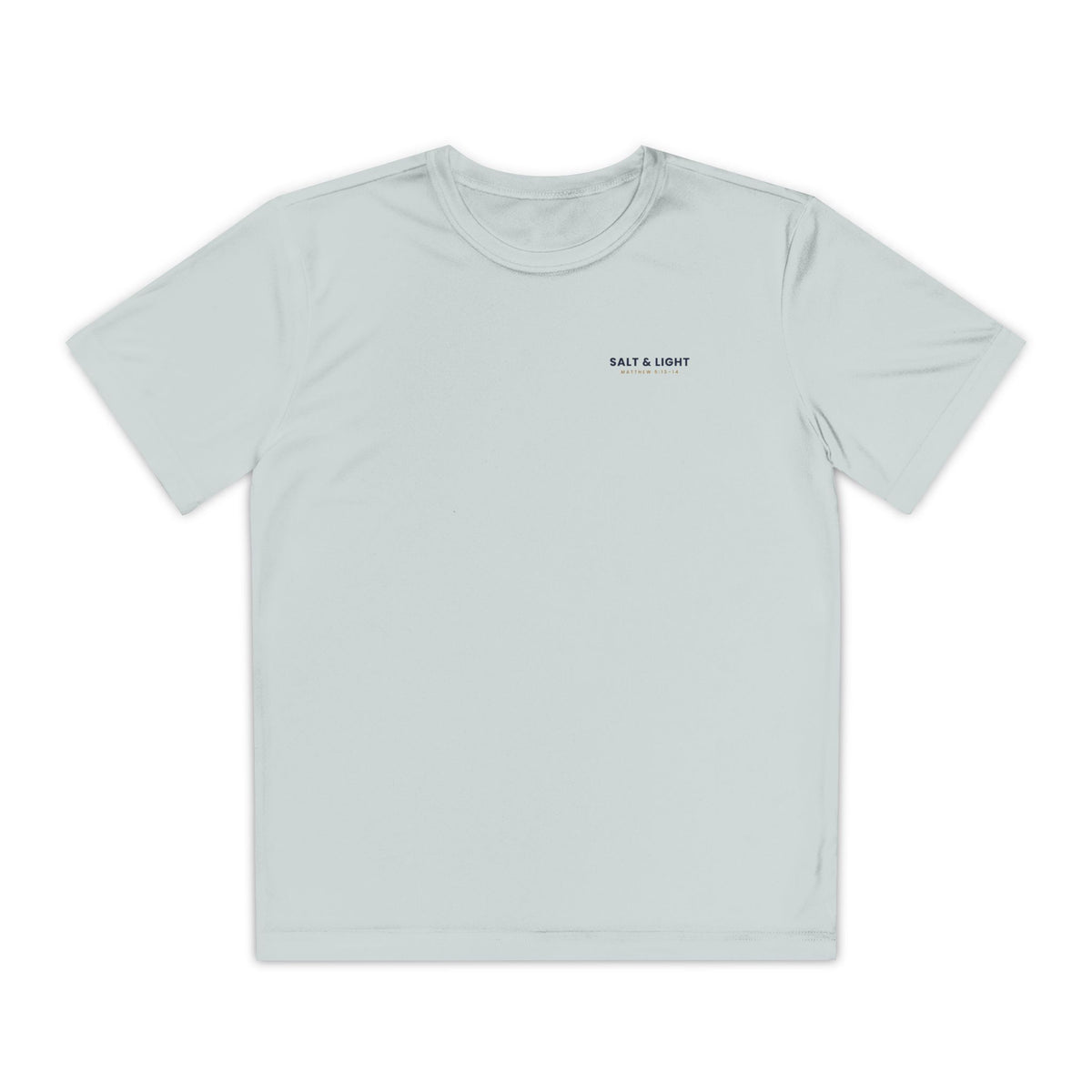 Salt & Light Youth Tee, kids' t-shirt, Silver, front view, SALT & LIGHT., Matthew 5:13–14 (KJV)