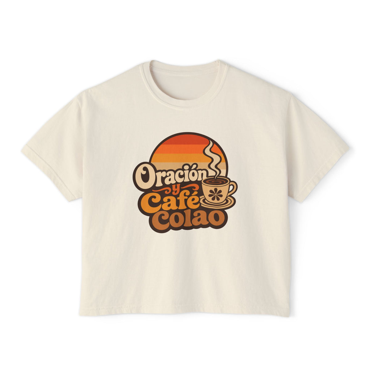 Oración y Café Colao Crop Tee, crop t-shirt, Ivory, front view, ORACIÓN Y CAFÉ COLAO., Psalm 5:3 (KJV)