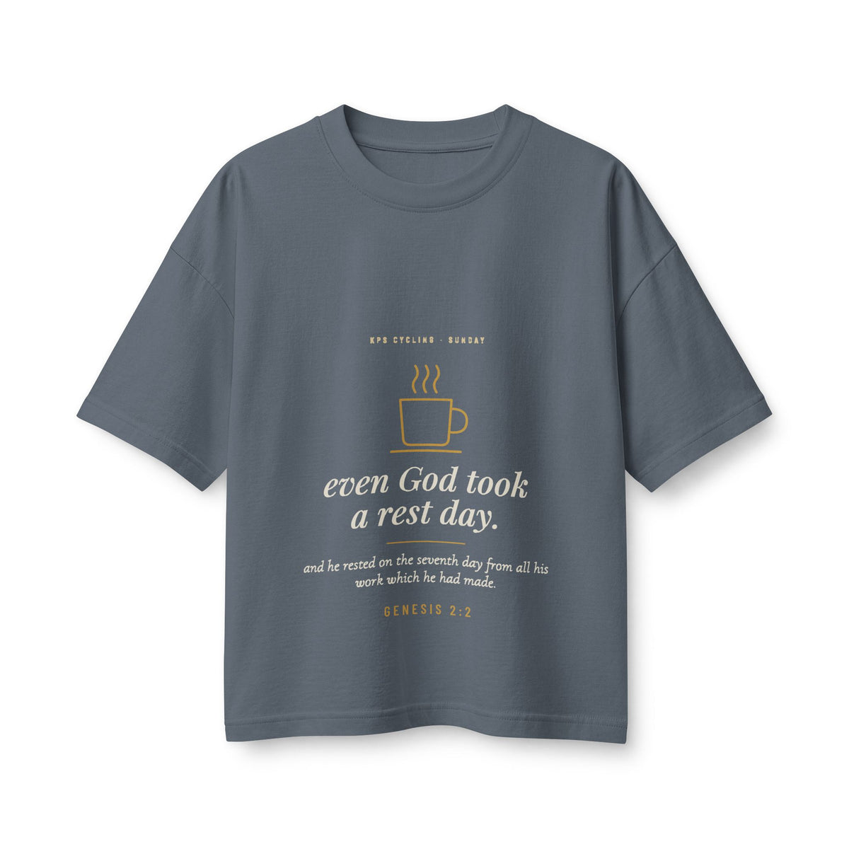 Even God Took a Rest Day Women's Boxy Tee, Vintage Navy, front view, EVEN GOD TOOK A REST DAY. Genesis 2:2 (KJV)