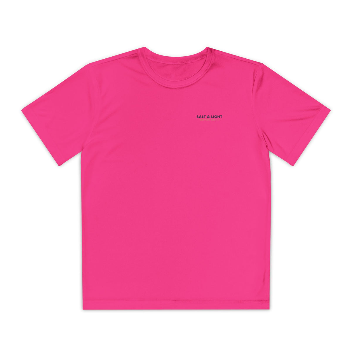 Salt & Light Youth Tee, kids' t-shirt, Neon Pink, front view, SALT & LIGHT., Matthew 5:13–14 (KJV)