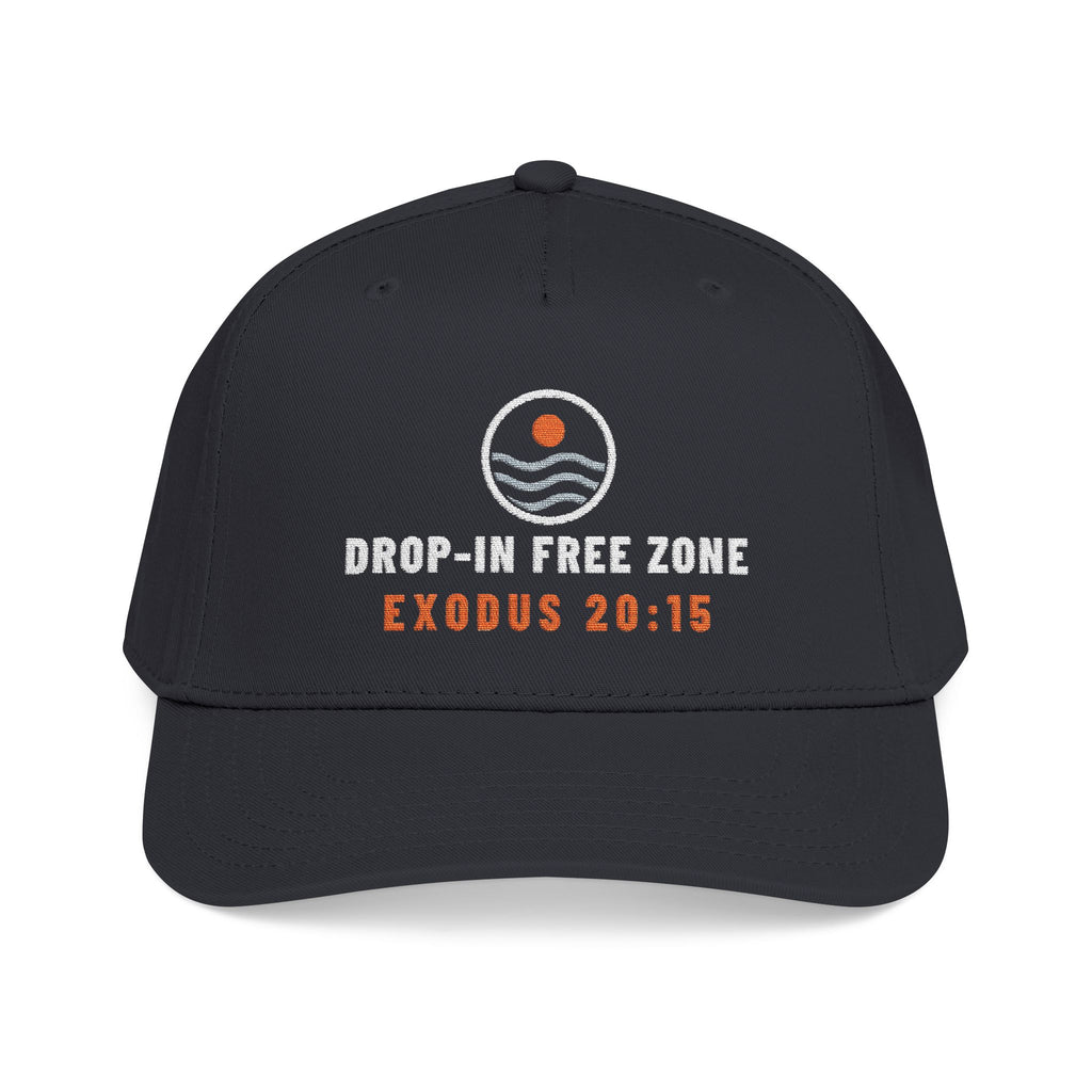 Drop-In Free Zone Cap, Black, front view, DROP-IN FREE ZONE. Exodus 20:15 (KJV)