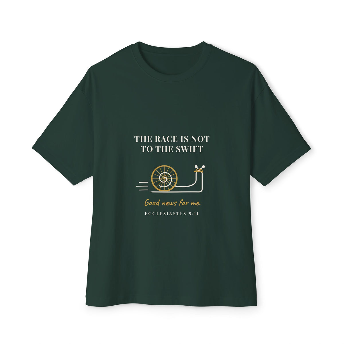 The Race Is Not to the Swift (Good News for Me) Cycling Tee, Forest, front view, THE RACE IS NOT TO THE SWIFT. (GOOD NEWS FOR ME.) Ecclesiastes 9:11 (KJV)