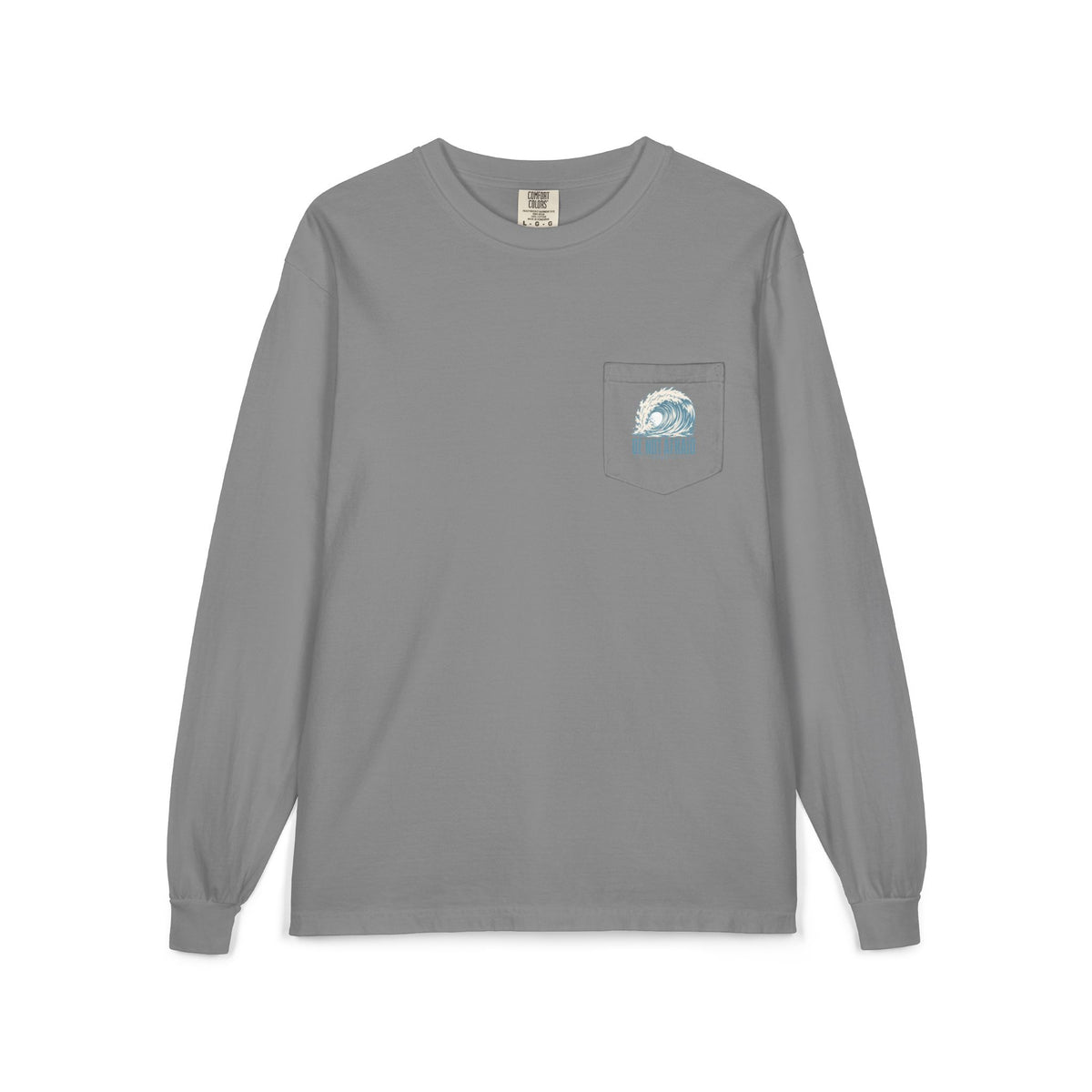 Wave Pocket Long Sleeve, long-sleeve tee, Grey, front view, BE NOT AFRAID., Joshua 1:9 (KJV)