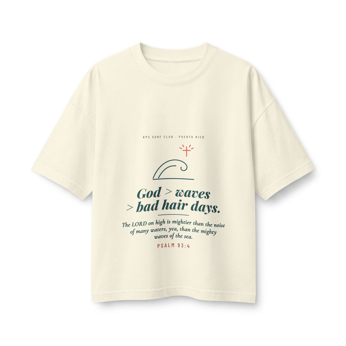 God > Waves > Bad Hair Days Women's Boxy Tee, Natural, front view, GOD > WAVES > BAD HAIR DAYS. Psalm 93:4 (KJV)