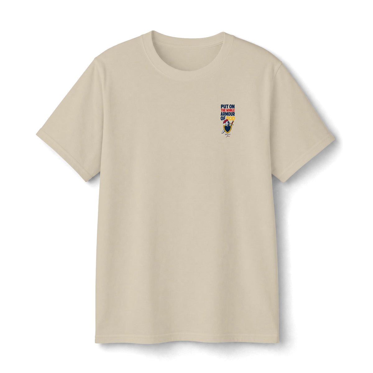 Armor of God Kids Tee in Sand, small front chest print