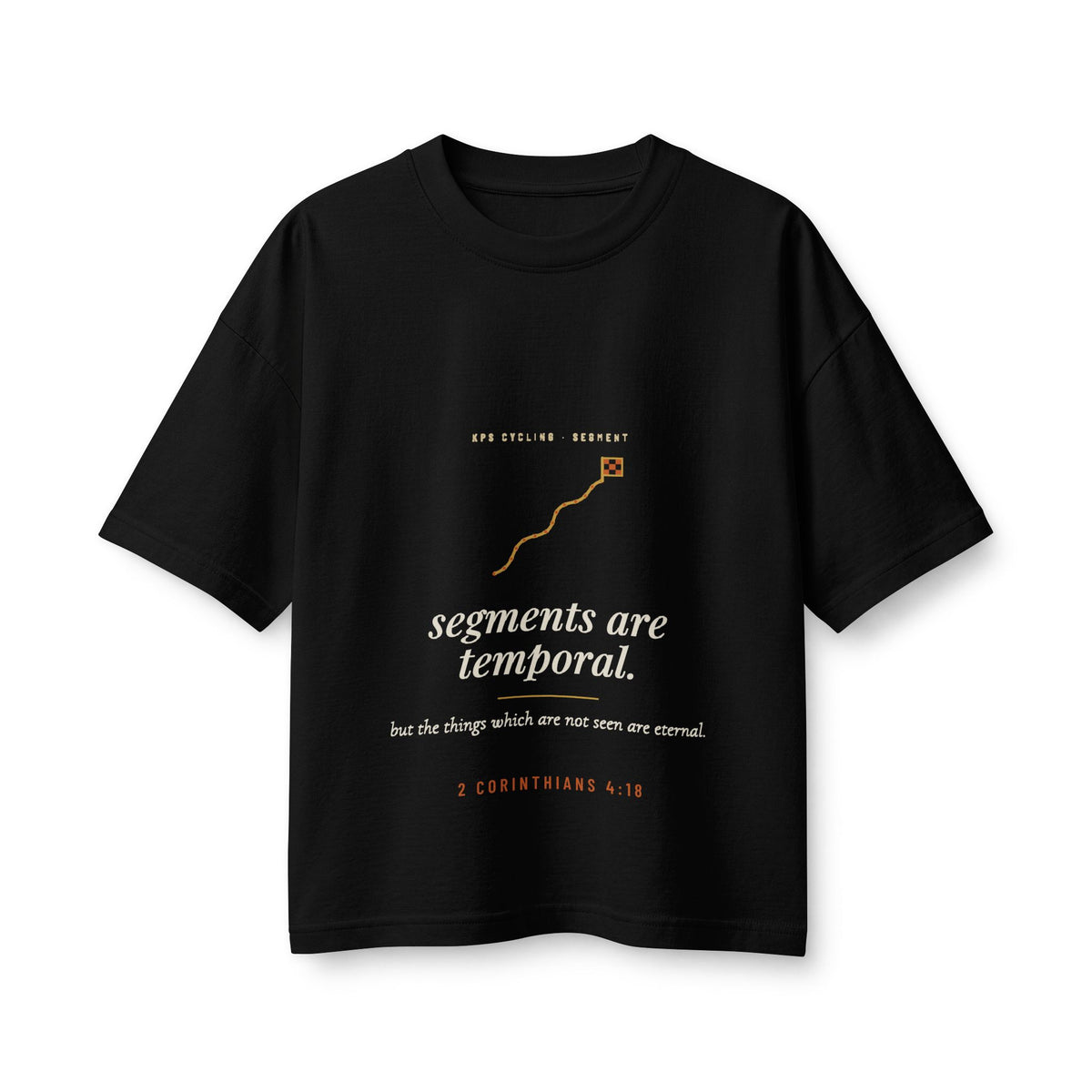 Segments Are Temporal Women's Boxy Tee, Black, front view, SEGMENTS ARE TEMPORAL. 2 Corinthians 4:18 (KJV)