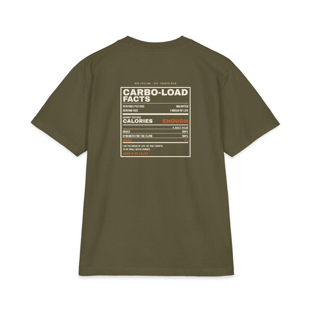 Carbo-Load Facts Cycling Tee, Hunter Green, back view, CARBO-LOAD FACTS. John 6:35 (KJV)