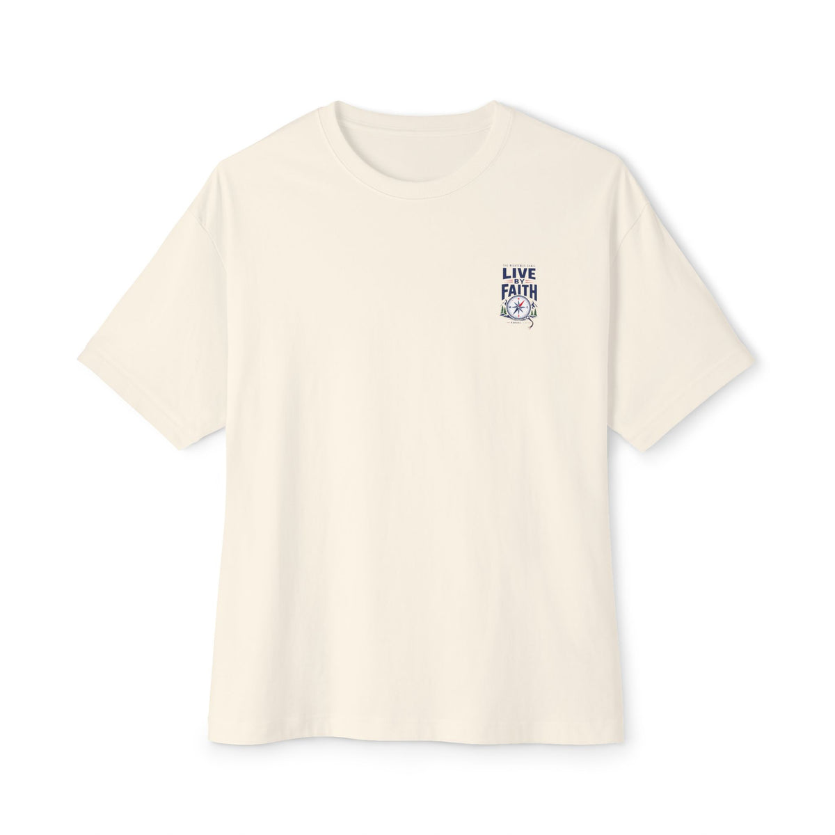 Live by Faith Compass Tee, t-shirt, Natural, front view, LIVE BY FAITH., Romans 1:17 (KJV)