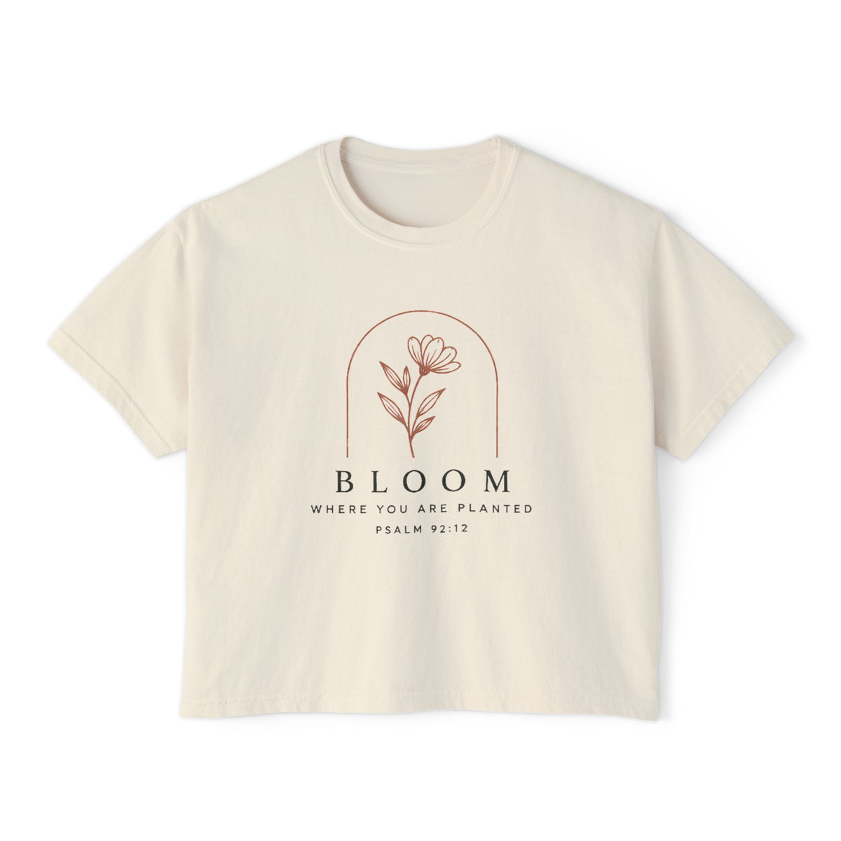 Bloom Tee, t-shirt, Ivory, front view, BLOOM., Psalm 92:12 (KJV)