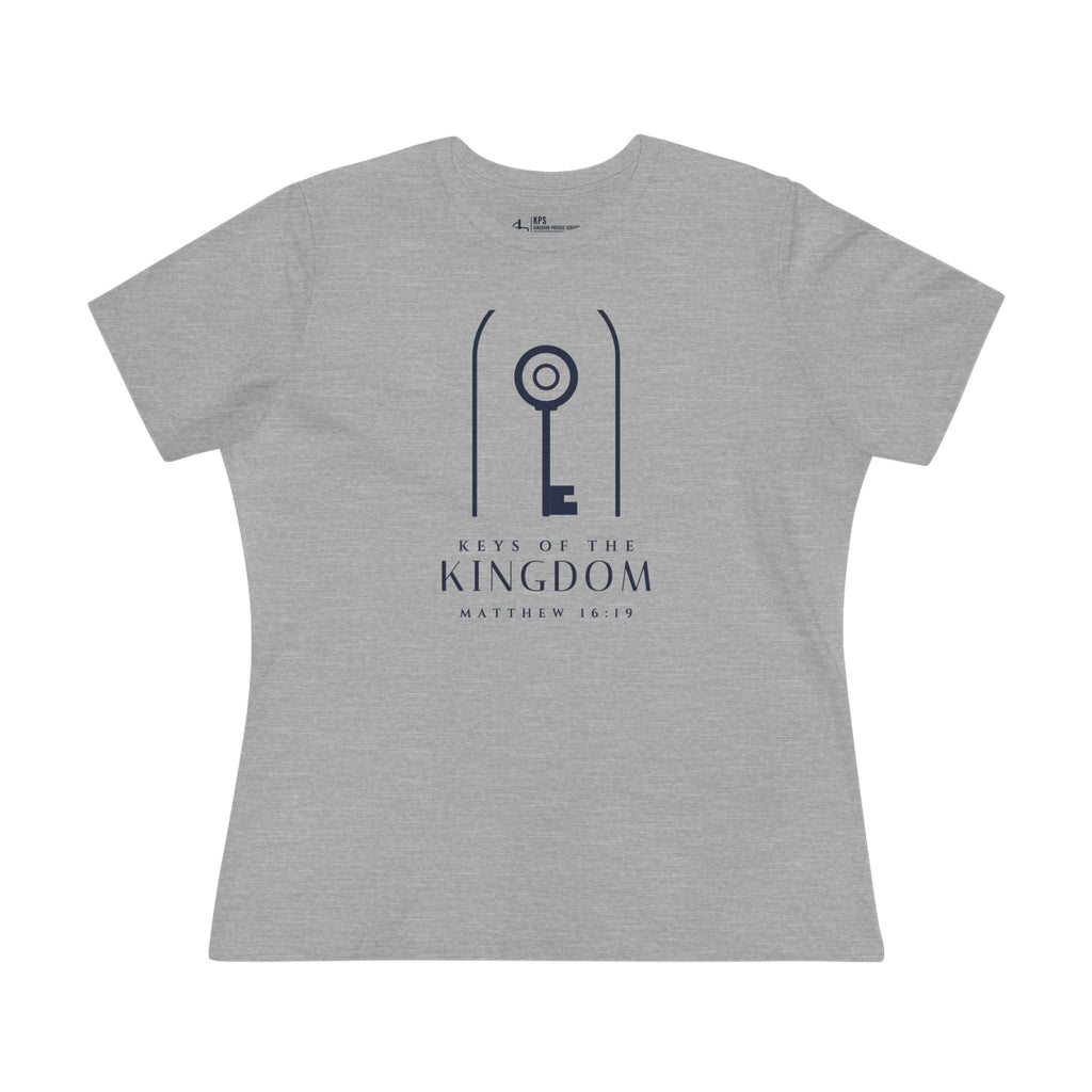 Keys of the Kingdom Women's Tee, Athletic Heather, front view, KEYS OF THE KINGDOM., Matthew 16:19 (KJV)