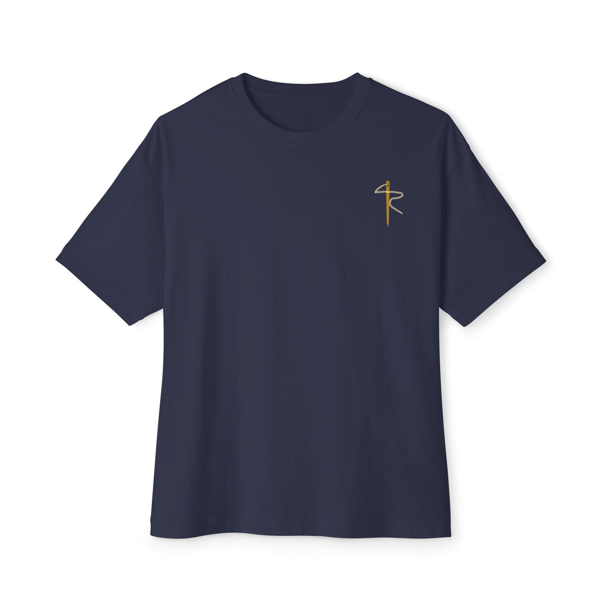 Low Watts High Faith Cycling Tee, Navy, front view, LOW WATTS. HIGH FAITH. 2 Corinthians 12:9 (KJV)
