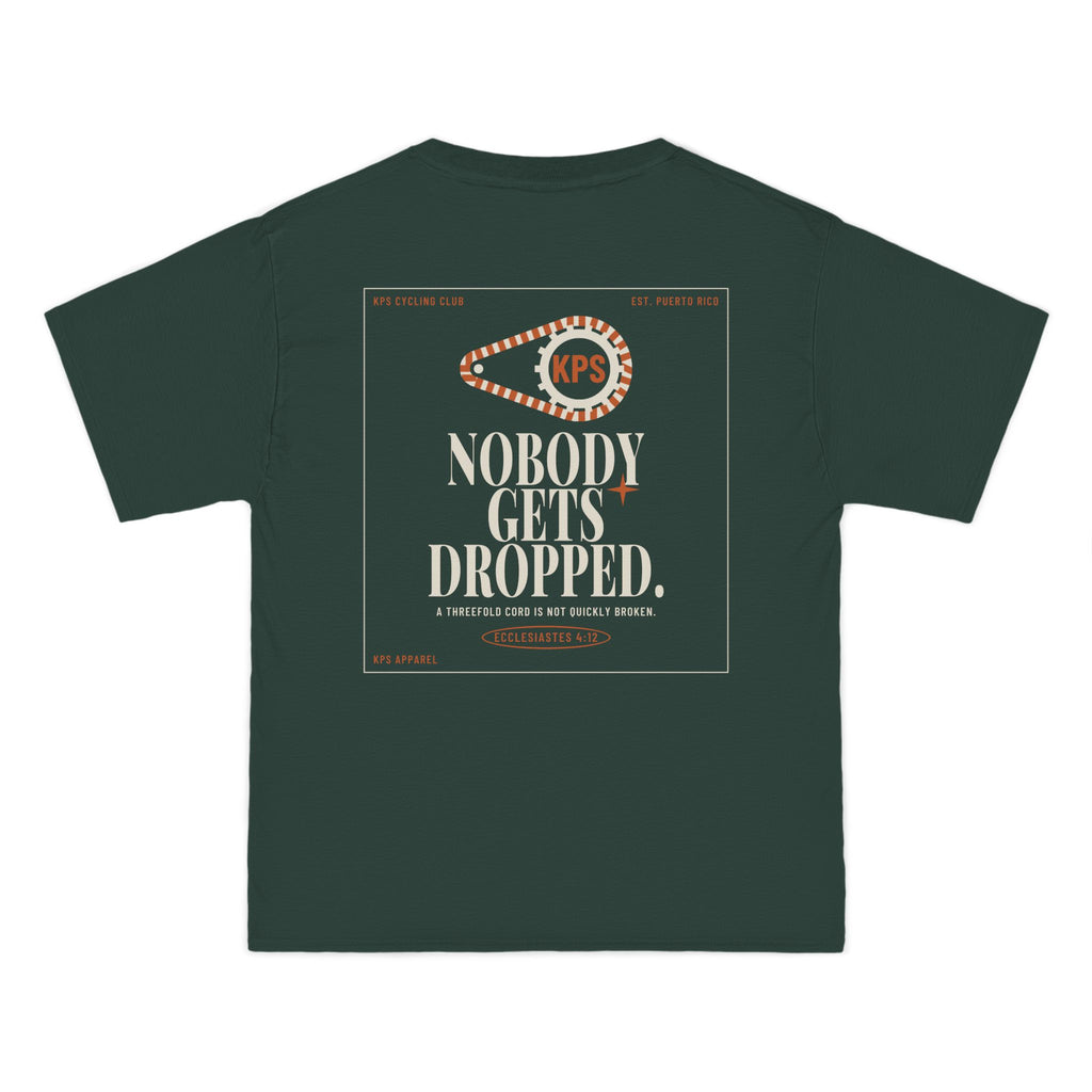 KPS Cycling Club Tee, Deep Forest, back view, KPS CYCLING CLUB. Ecclesiastes 4:12 (KJV)