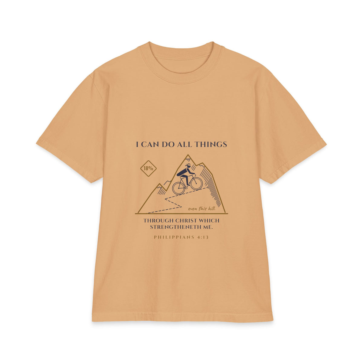 I Can Do All Things (Even This Hill) Cycling Tee, Khaki, front view, I CAN DO ALL THINGS. (EVEN THIS HILL.), Philippians 4:13 (KJV)