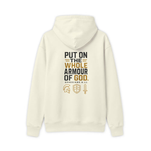 Armor of God Hoodie, Off White, back view, PUT ON THE WHOLE ARMOUR OF GOD., Ephesians 6:11 (KJV)