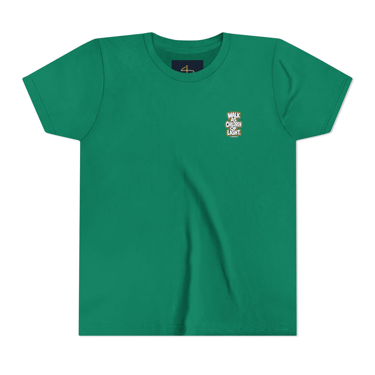 Children of Light Youth Tee, kids' t-shirt, Kelly, front view, WALK AS CHILDREN OF LIGHT., Ephesians 5:8 (KJV)