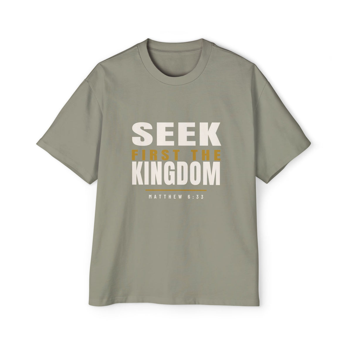 Seek First Block Oversized Tee, t-shirt, Eucalyptus, front view, SEEK FIRST., Matthew 6:33 (KJV)