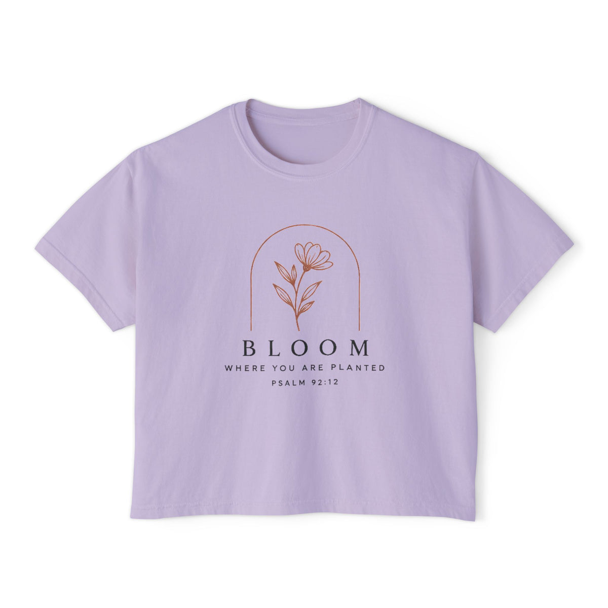 Bloom Tee, t-shirt, Orchid, front view, BLOOM., Psalm 92:12 (KJV)