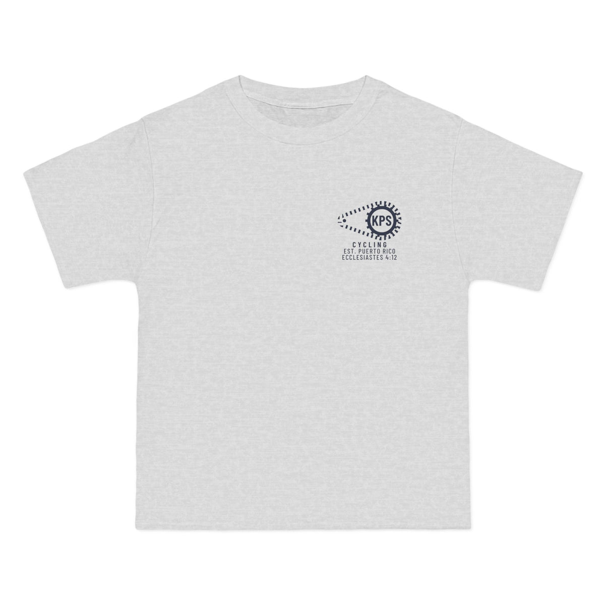 KPS Cycling Club Tee, Ash, front view, KPS CYCLING CLUB. Ecclesiastes 4:12 (KJV)