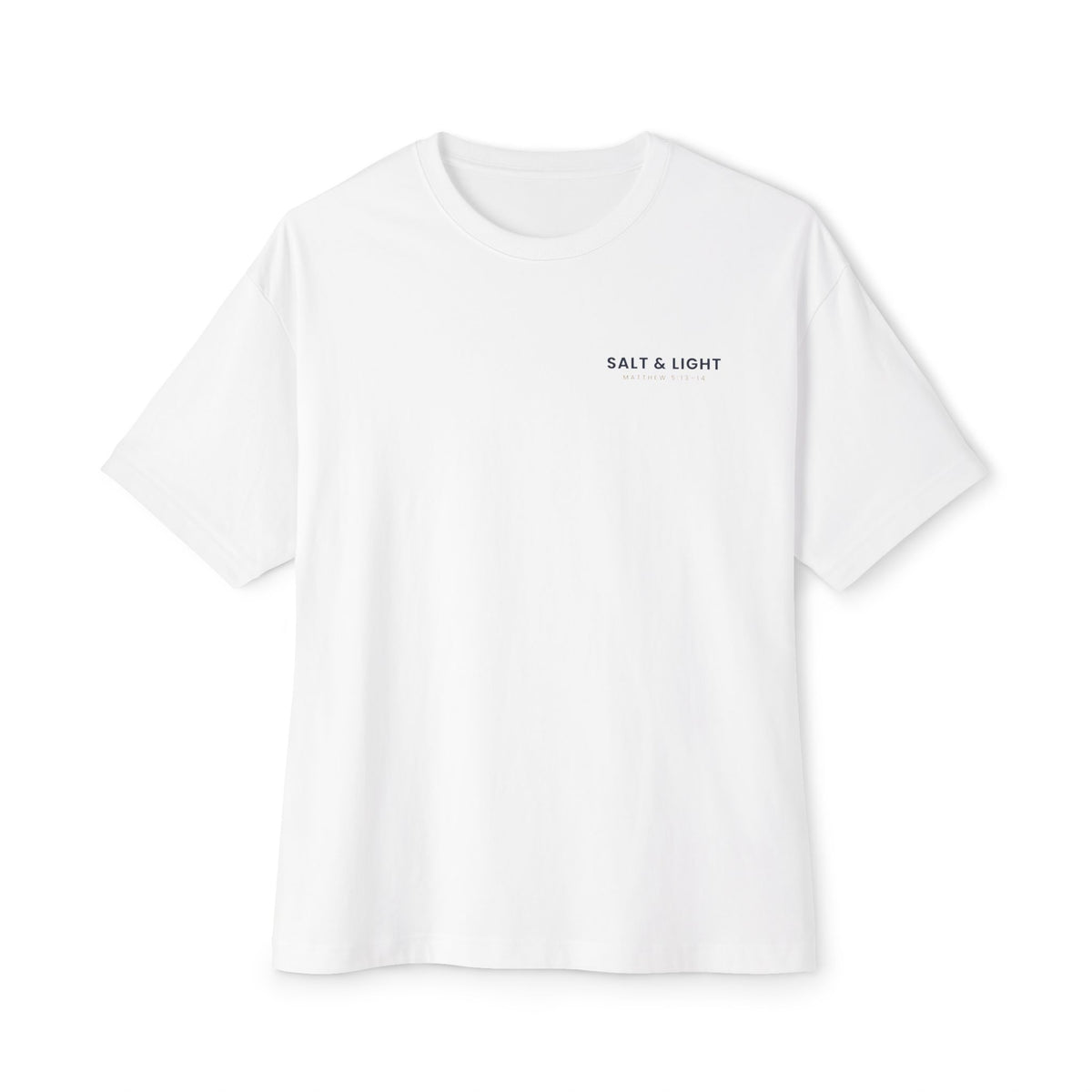 Salt & Light Boxy Tee, t-shirt, White, front view, SALT & LIGHT., Matthew 5:13–14 (KJV)