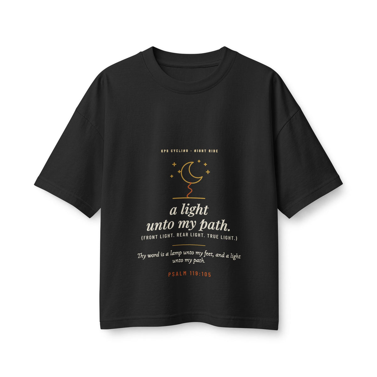 A Light Unto My Path Women's Boxy Tee, Vintage Black, front view, A LIGHT UNTO MY PATH. (FRONT LIGHT. REAR LIGHT. TRUE LIGHT.) Psalm 119:105 (KJV)