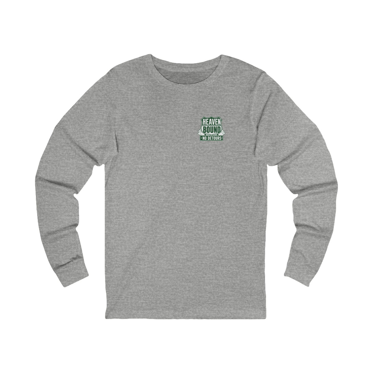 Heaven Bound Long Sleeve Tee, long-sleeve tee, Athletic Heather, front view, HEAVEN BOUND. NO DETOURS., Philippians 3:14 (KJV)